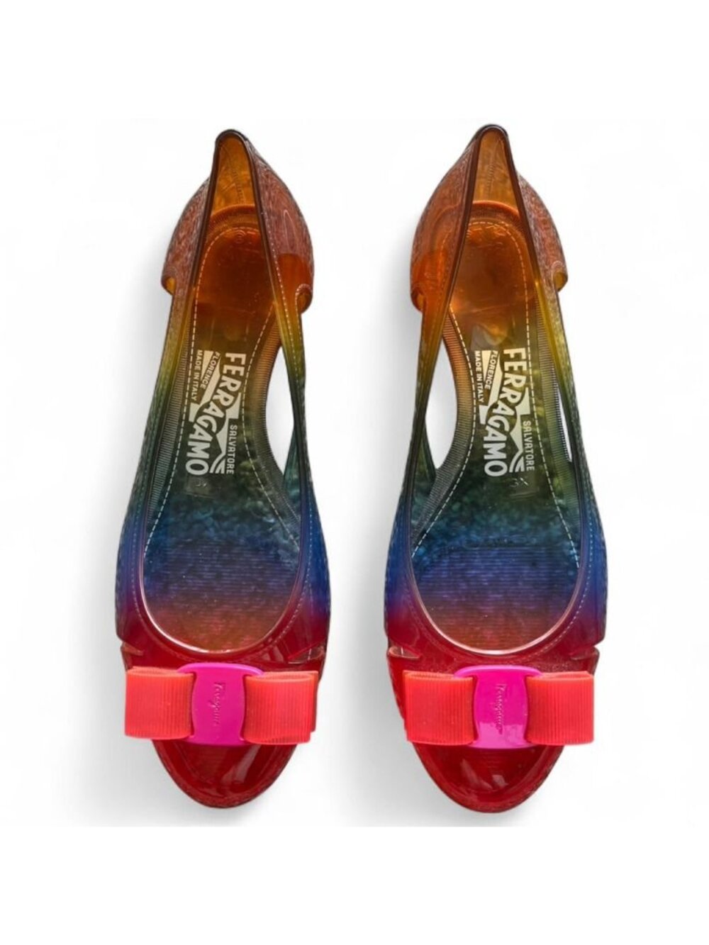Y2K Salvatore Ferragamo Vara Rainbow Jelly Shoes Size 6 Coquette‎ Summer Italy